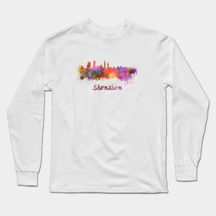 Shenzhen skyline in watercolor Long Sleeve T-Shirt